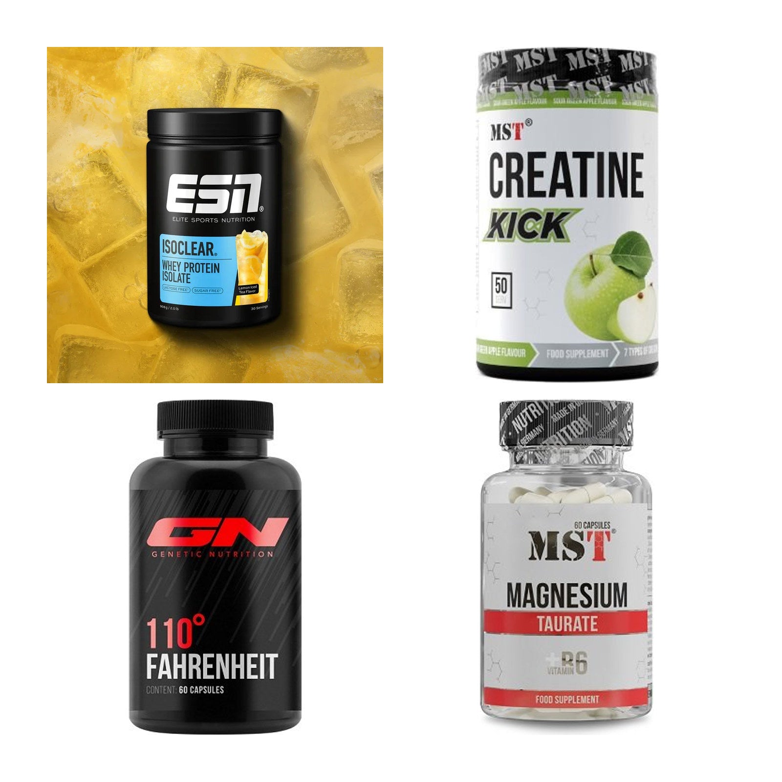 Wettkampfvorbereitung: ESN ISOCLEAR + MST Creatine + 2 weitere – alle enthaltenen Artikel