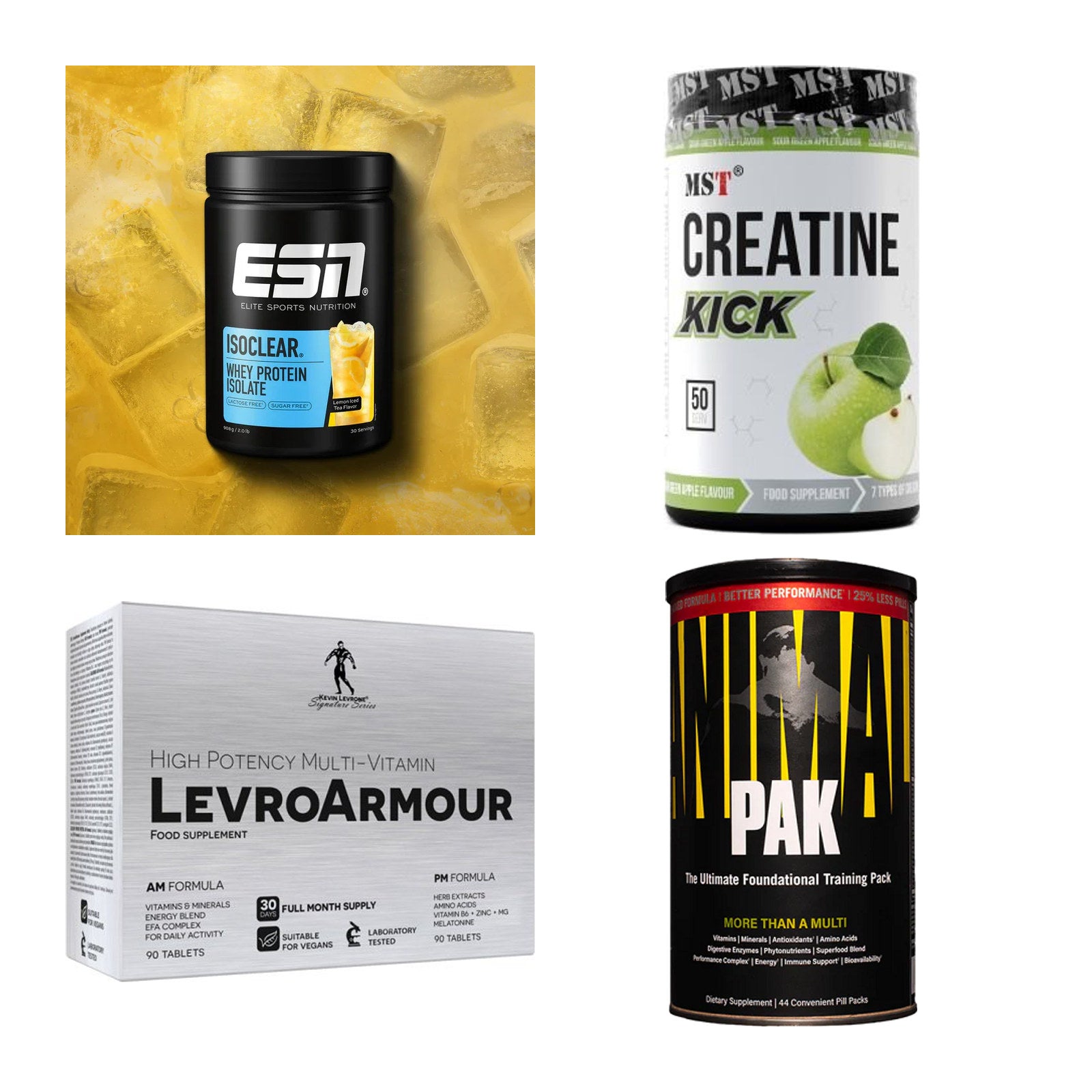 Wettkampfvorbereitung: ESN ISOCLEAR + MST Creatine + 2 weitere – alle enthaltenen Artikel