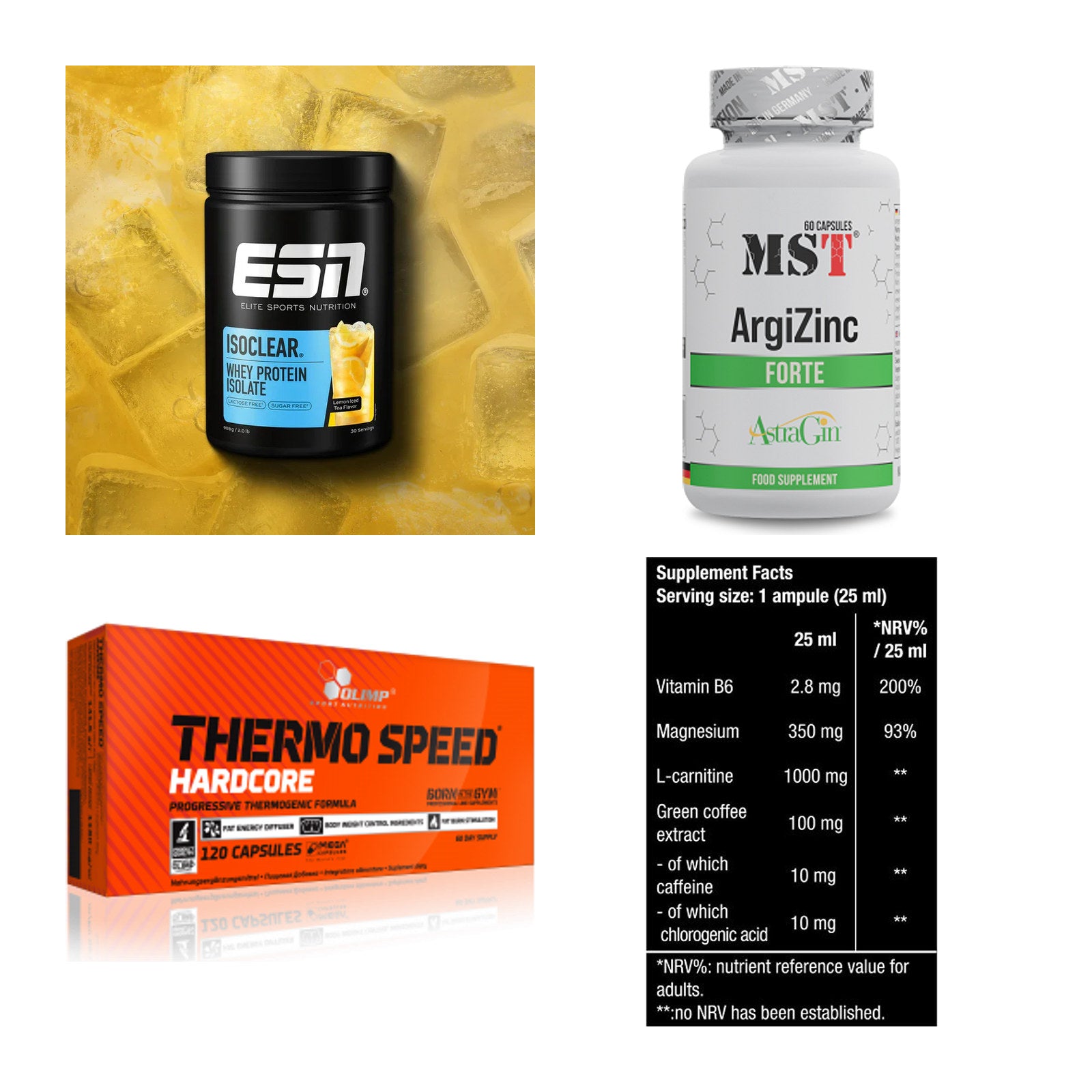 Wettkampfvorbereitung: ESN ISOCLEAR + MST ArgiZinc + 2 weitere – alle enthaltenen Artikel