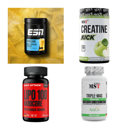 Wettkampfvorbereitung: ESN ISOCLEAR + MST Creatine + 2 weitere – alle enthaltenen Artikel