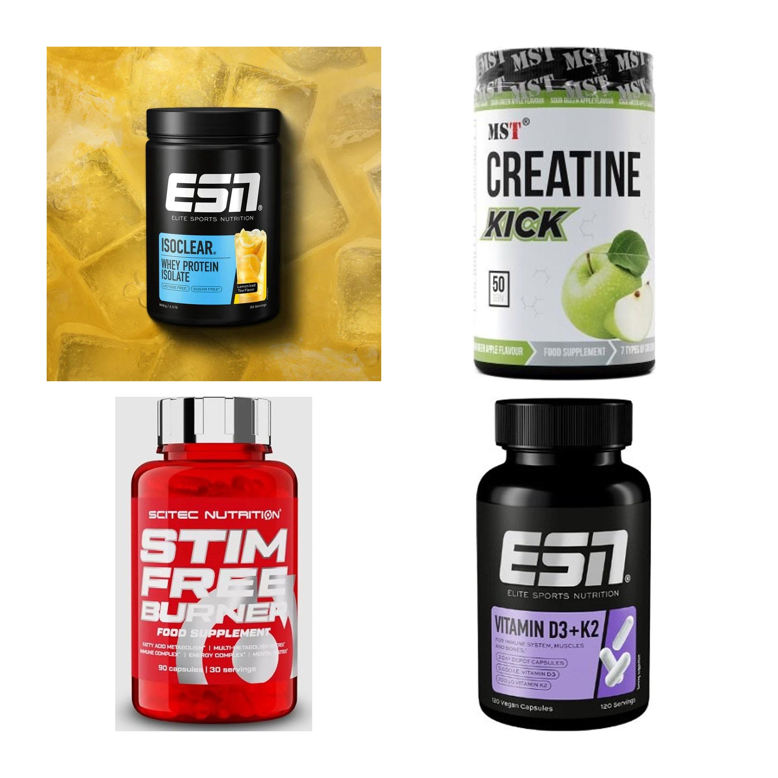 Wettkampfvorbereitung: ESN ISOCLEAR + MST Creatine + 2 weitere – alle enthaltenen Artikel
