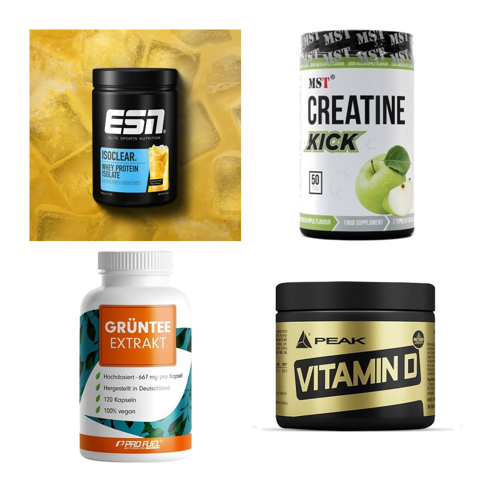 Wettkampfvorbereitung: ESN ISOCLEAR + MST Creatine + 2 weitere – alle enthaltenen Artikel