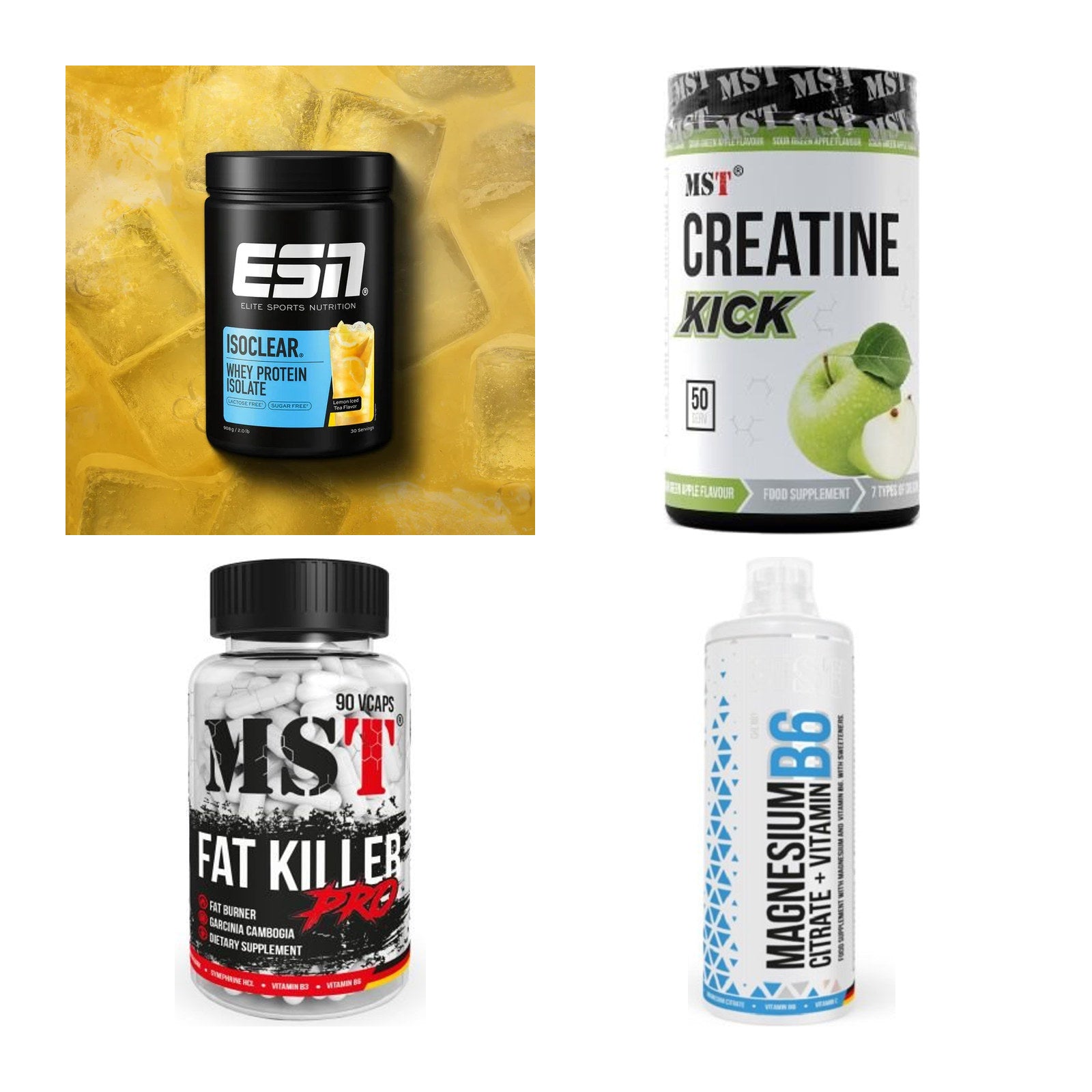 Wettkampfvorbereitung: ESN ISOCLEAR + MST Creatine + 2 weitere – alle enthaltenen Artikel