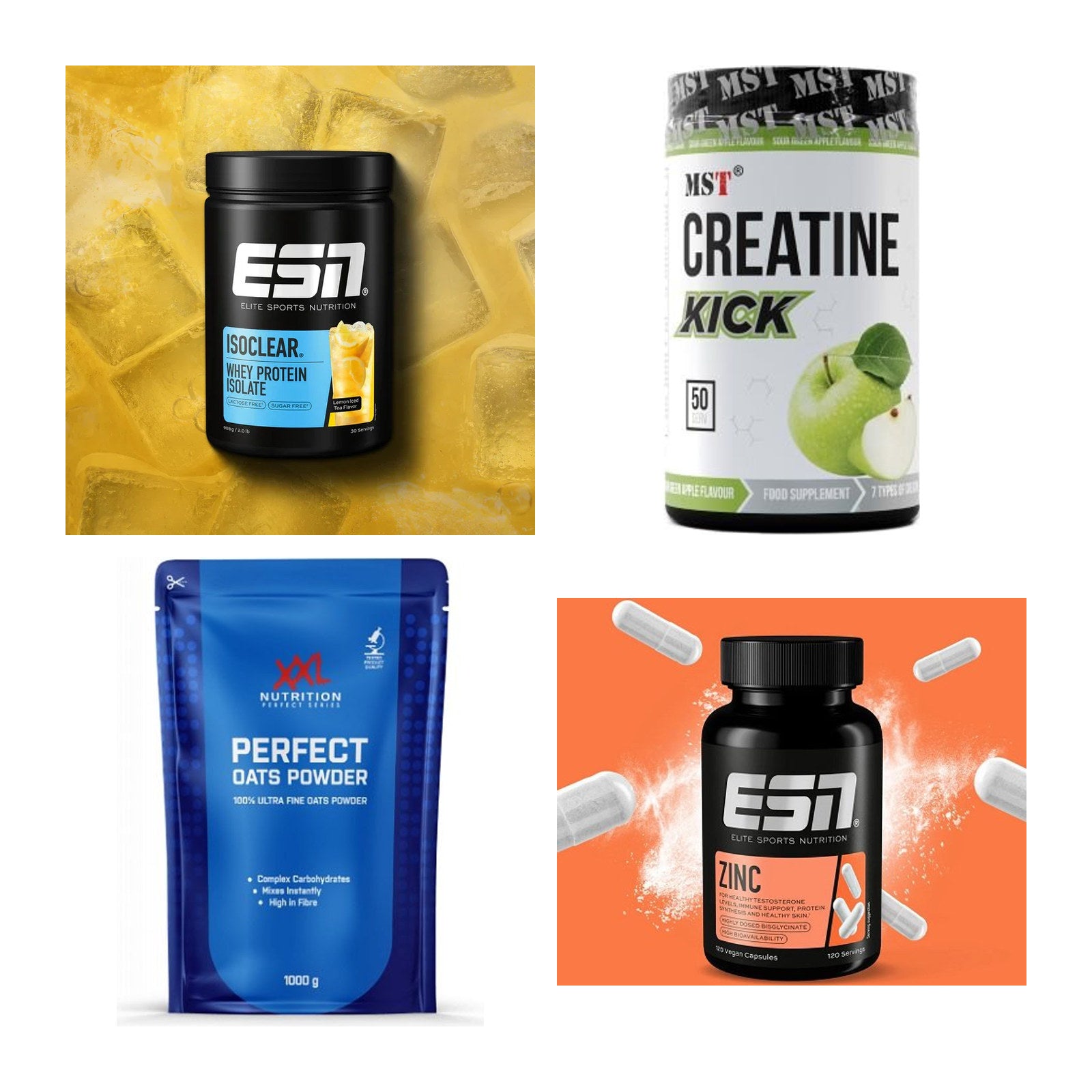 Wettkampfvorbereitung: ESN ISOCLEAR + MST Creatine + 2 weitere – alle enthaltenen Artikel