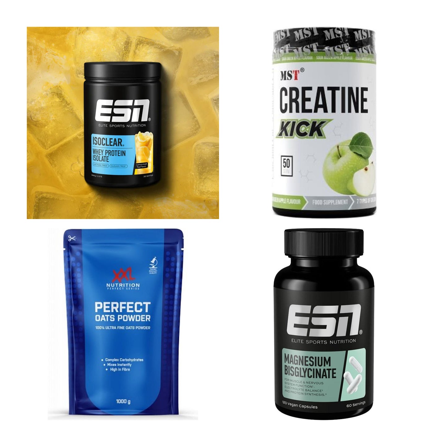 Wettkampfvorbereitung: ESN ISOCLEAR + MST Creatine + 2 weitere – alle enthaltenen Artikel