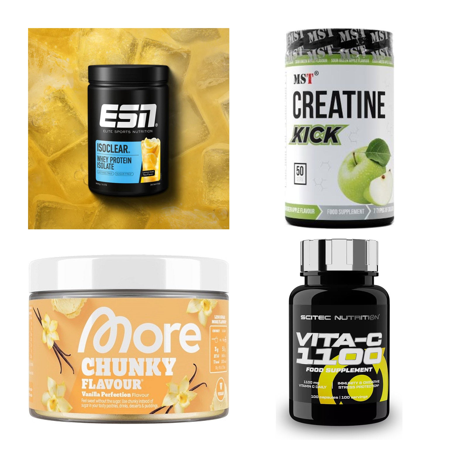 Wettkampfvorbereitung: ESN ISOCLEAR + MST Creatine + 2 weitere – alle enthaltenen Artikel