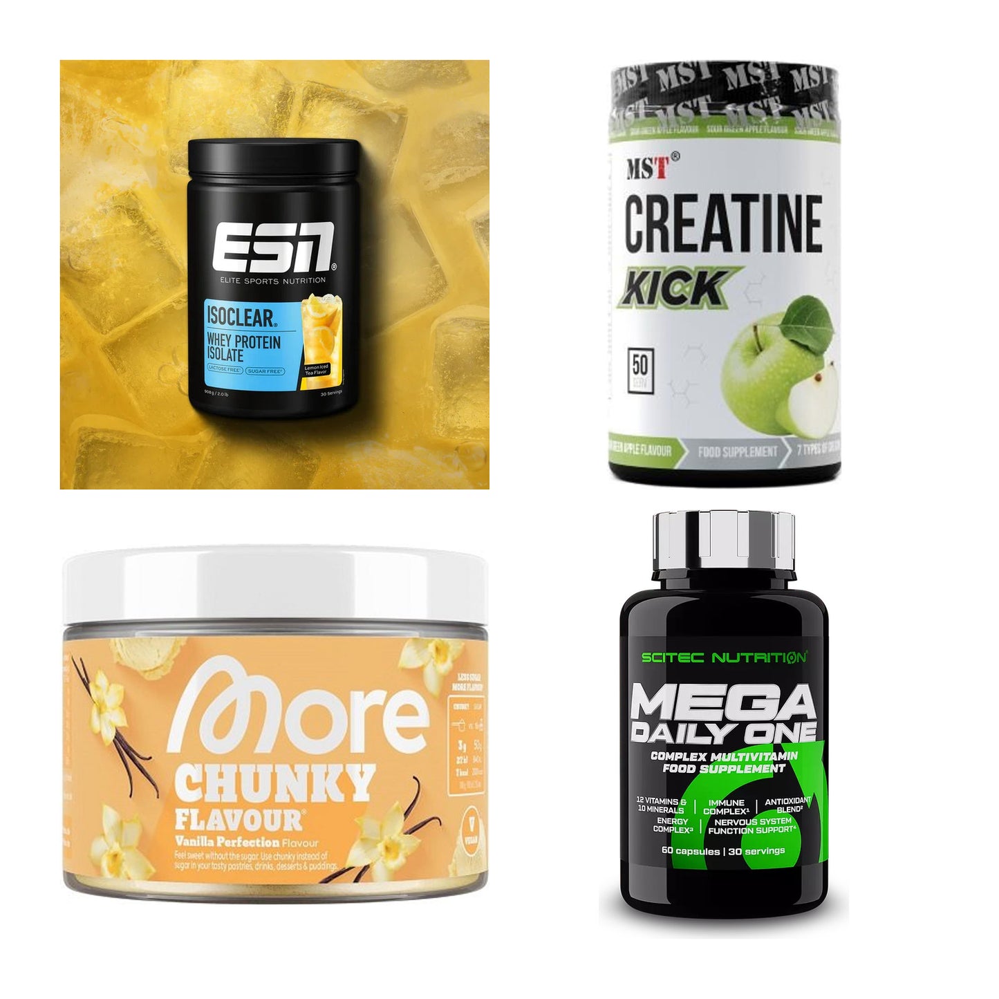 Wettkampfvorbereitung: ESN ISOCLEAR + MST Creatine + 2 weitere – alle enthaltenen Artikel