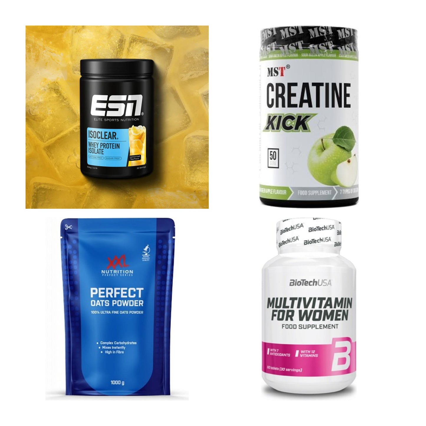Wettkampfvorbereitung: ESN ISOCLEAR + MST Creatine + 2 weitere – alle enthaltenen Artikel