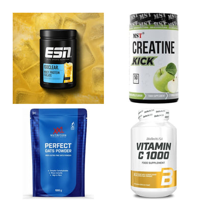 Wettkampfvorbereitung: ESN ISOCLEAR + MST Creatine + 2 weitere – alle enthaltenen Artikel