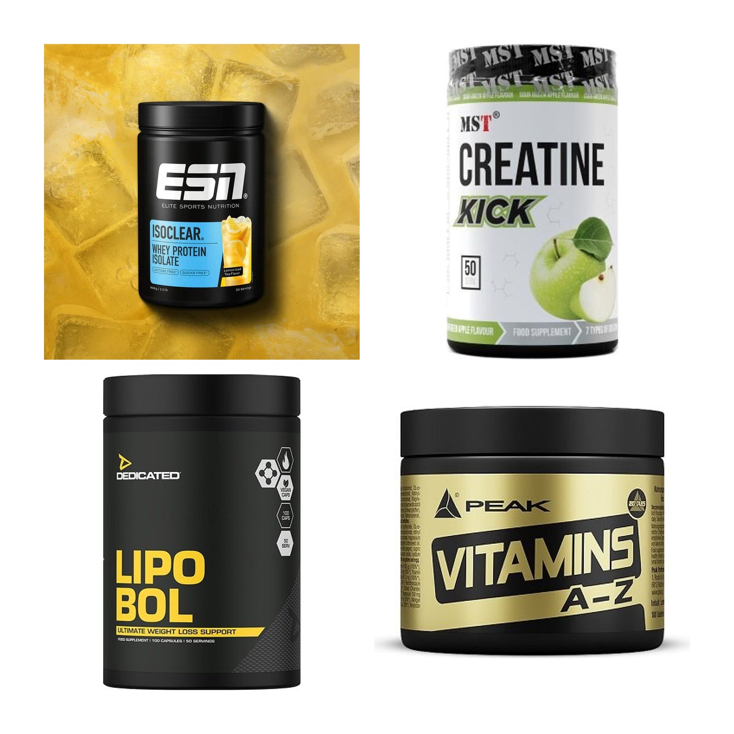 Wettkampfvorbereitung: ESN ISOCLEAR + MST Creatine + 2 weitere – alle enthaltenen Artikel