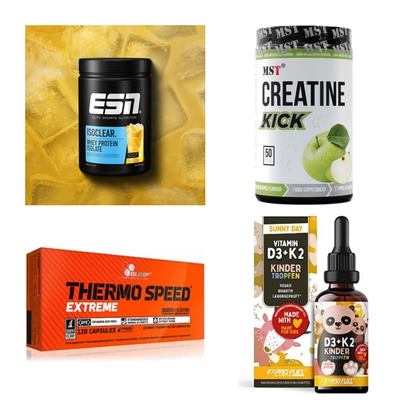 Wettkampfvorbereitung: ESN ISOCLEAR + MST Creatine + 2 weitere – alle enthaltenen Artikel