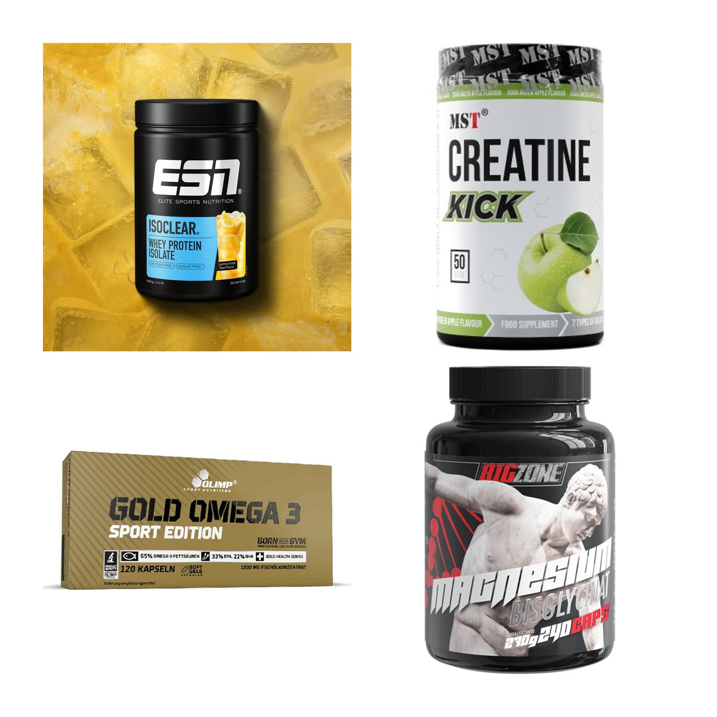 Wettkampfvorbereitung: ESN ISOCLEAR + MST Creatine + 2 weitere – alle enthaltenen Artikel