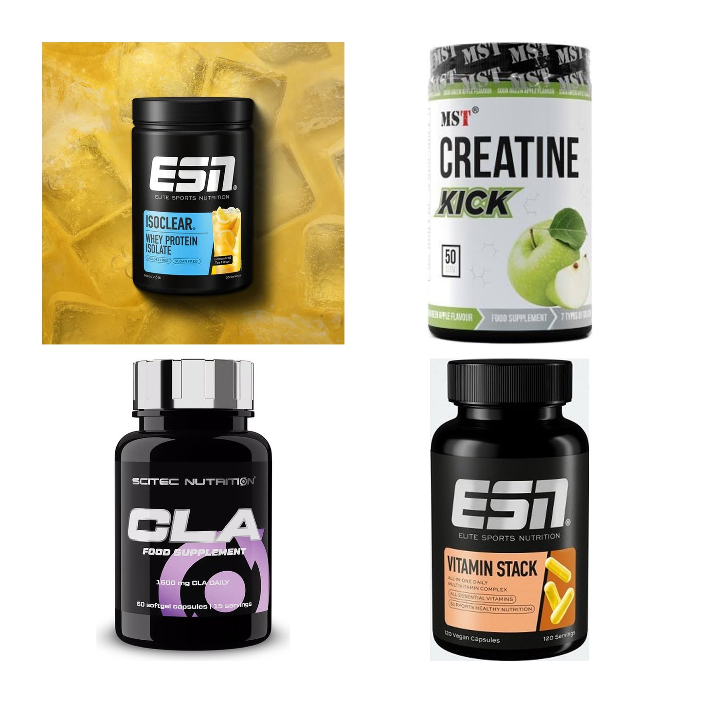 Wettkampfvorbereitung: ESN ISOCLEAR + MST Creatine + 2 weitere – alle enthaltenen Artikel