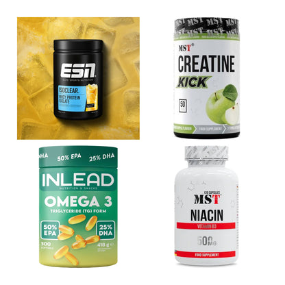 Wettkampfvorbereitung: ESN ISOCLEAR + MST Creatine + 2 weitere – alle enthaltenen Artikel