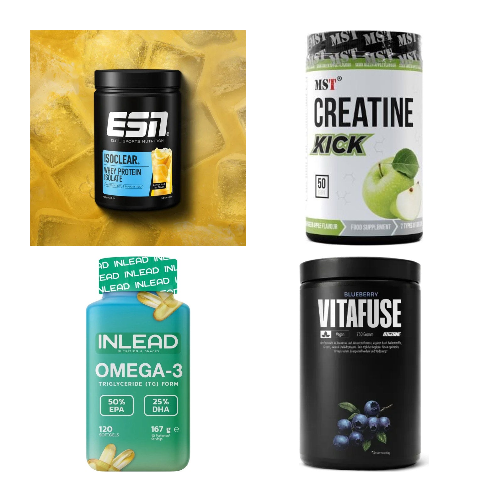 Wettkampfvorbereitung: ESN ISOCLEAR + MST Creatine + 2 weitere – alle enthaltenen Artikel