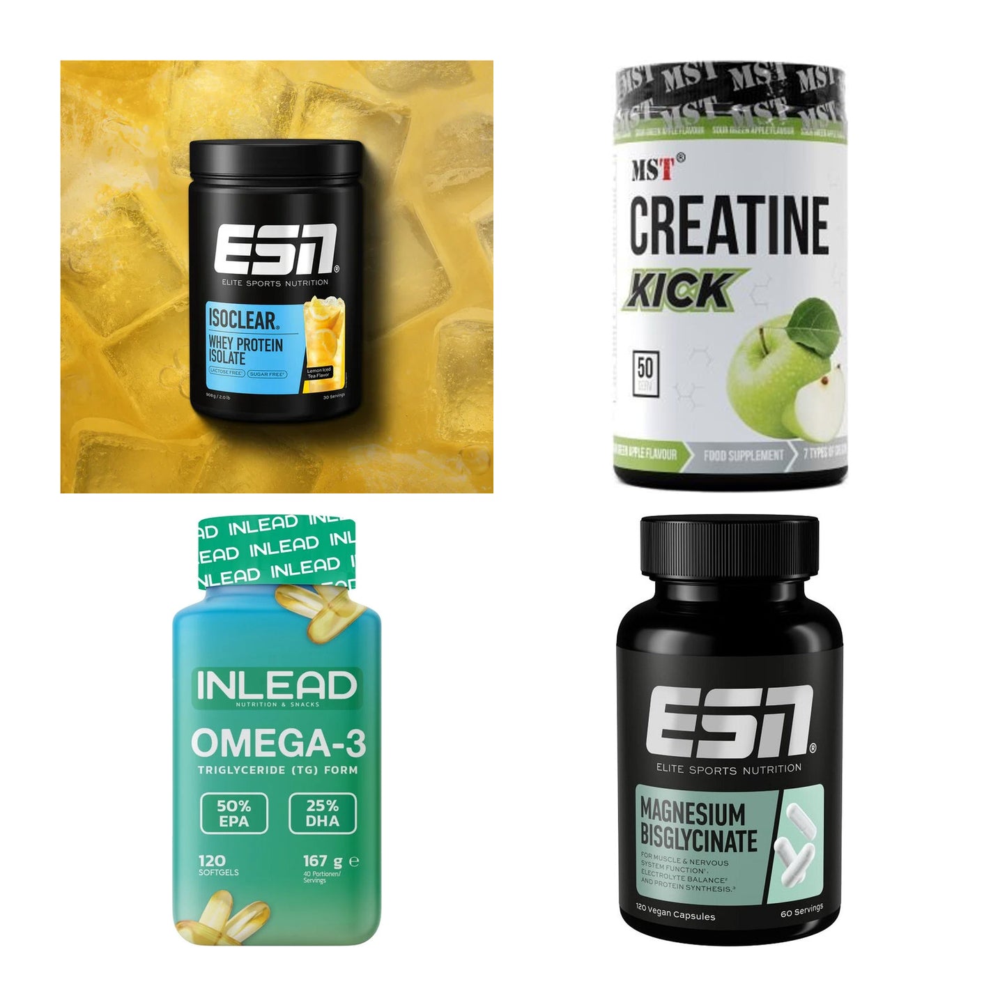 Wettkampfvorbereitung: ESN ISOCLEAR + MST Creatine + 2 weitere – alle enthaltenen Artikel