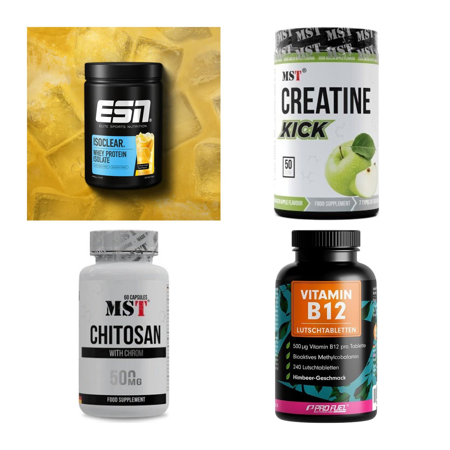 Wettkampfvorbereitung: ESN ISOCLEAR + MST Creatine + 2 weitere – alle enthaltenen Artikel