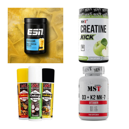 Wettkampfvorbereitung: ESN ISOCLEAR + MST Creatine + 2 weitere – alle enthaltenen Artikel