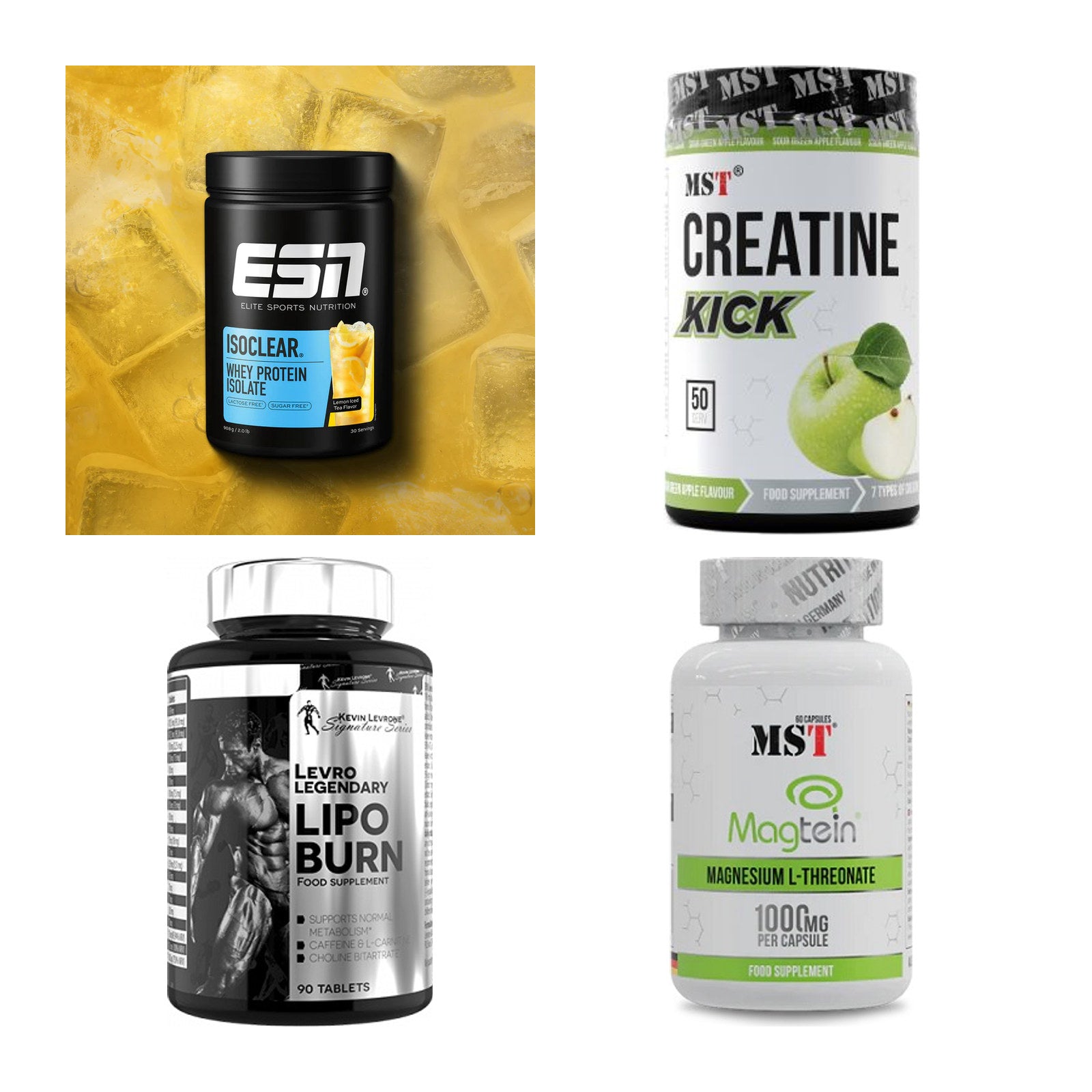 Wettkampfvorbereitung: ESN ISOCLEAR + MST Creatine + 2 weitere – alle enthaltenen Artikel