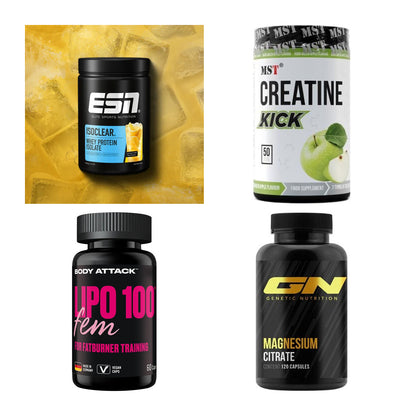 Wettkampfvorbereitung: ESN ISOCLEAR + MST Creatine + 2 weitere – alle enthaltenen Artikel