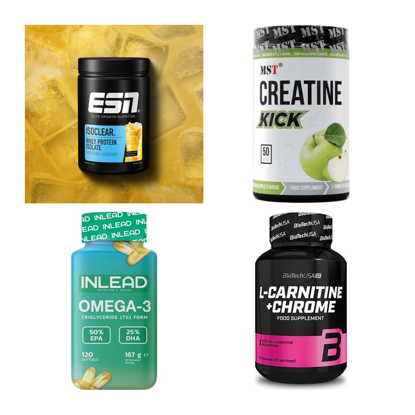Wettkampfvorbereitung: ESN ISOCLEAR + MST Creatine + 2 weitere – alle enthaltenen Artikel