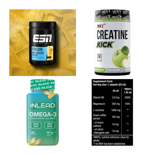 Wettkampfvorbereitung: ESN ISOCLEAR + MST Creatine + 2 weitere – alle enthaltenen Artikel