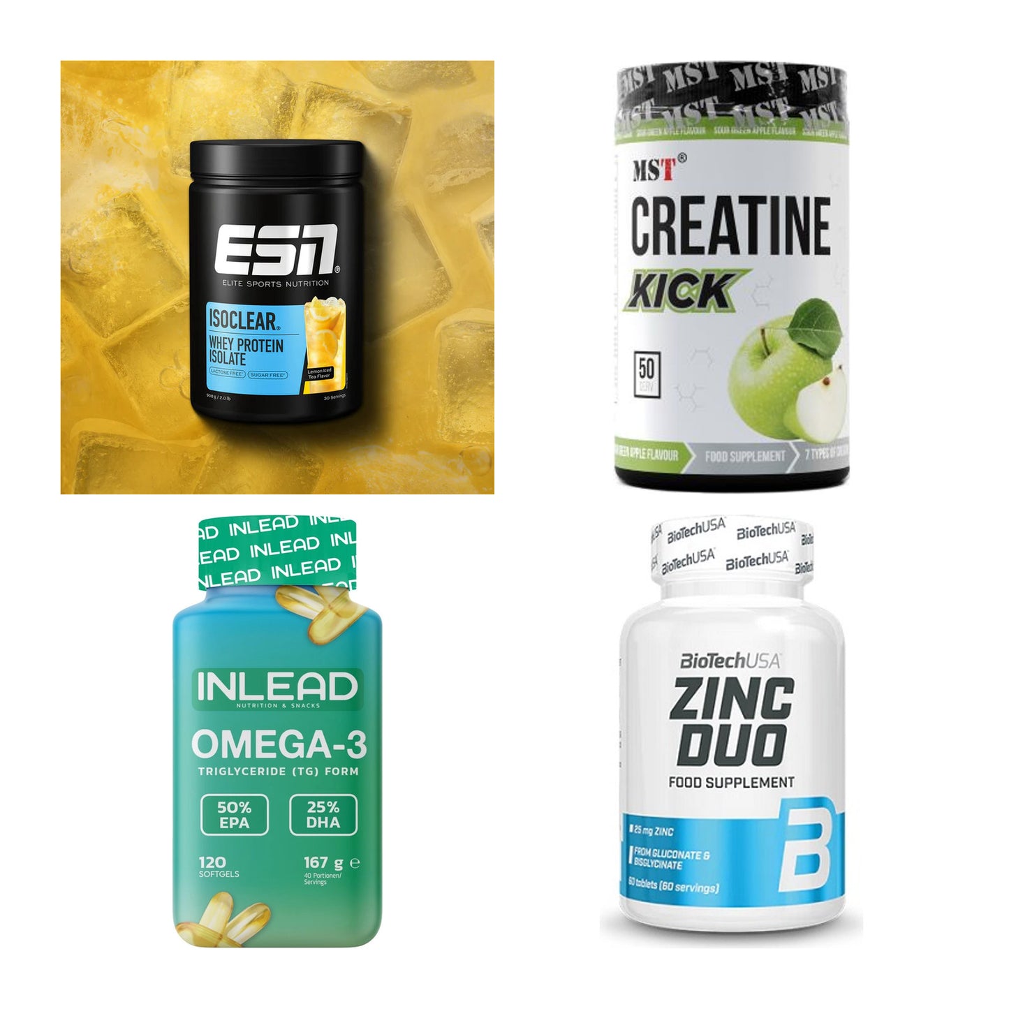 Wettkampfvorbereitung: ESN ISOCLEAR + MST Creatine + 2 weitere – alle enthaltenen Artikel