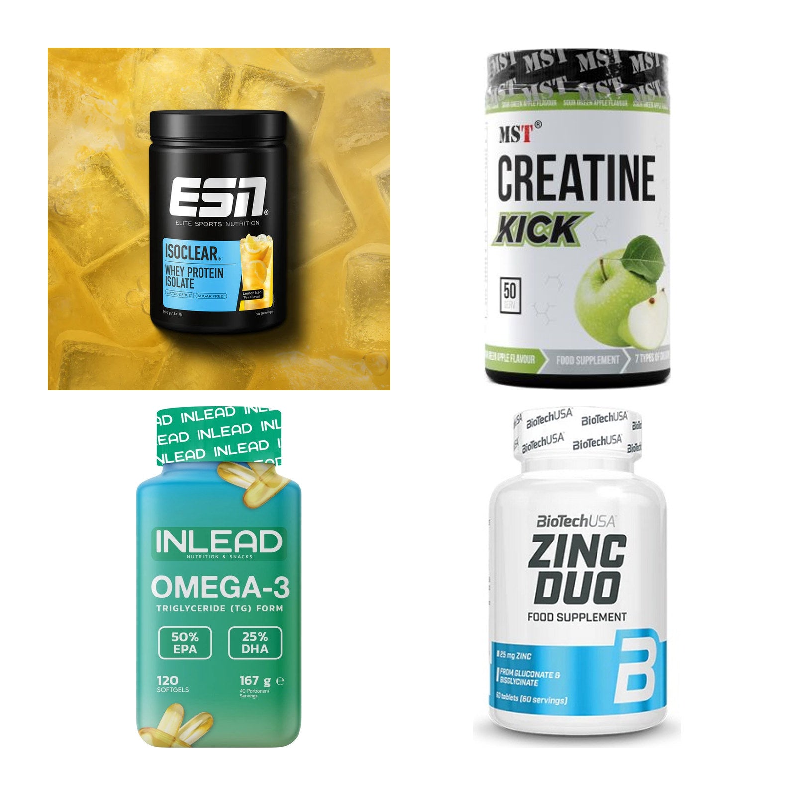 Wettkampfvorbereitung: ESN ISOCLEAR + MST Creatine + 2 weitere – alle enthaltenen Artikel