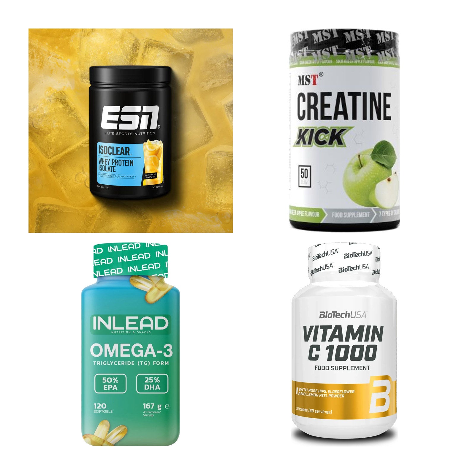 Wettkampfvorbereitung: ESN ISOCLEAR + MST Creatine + 2 weitere – alle enthaltenen Artikel