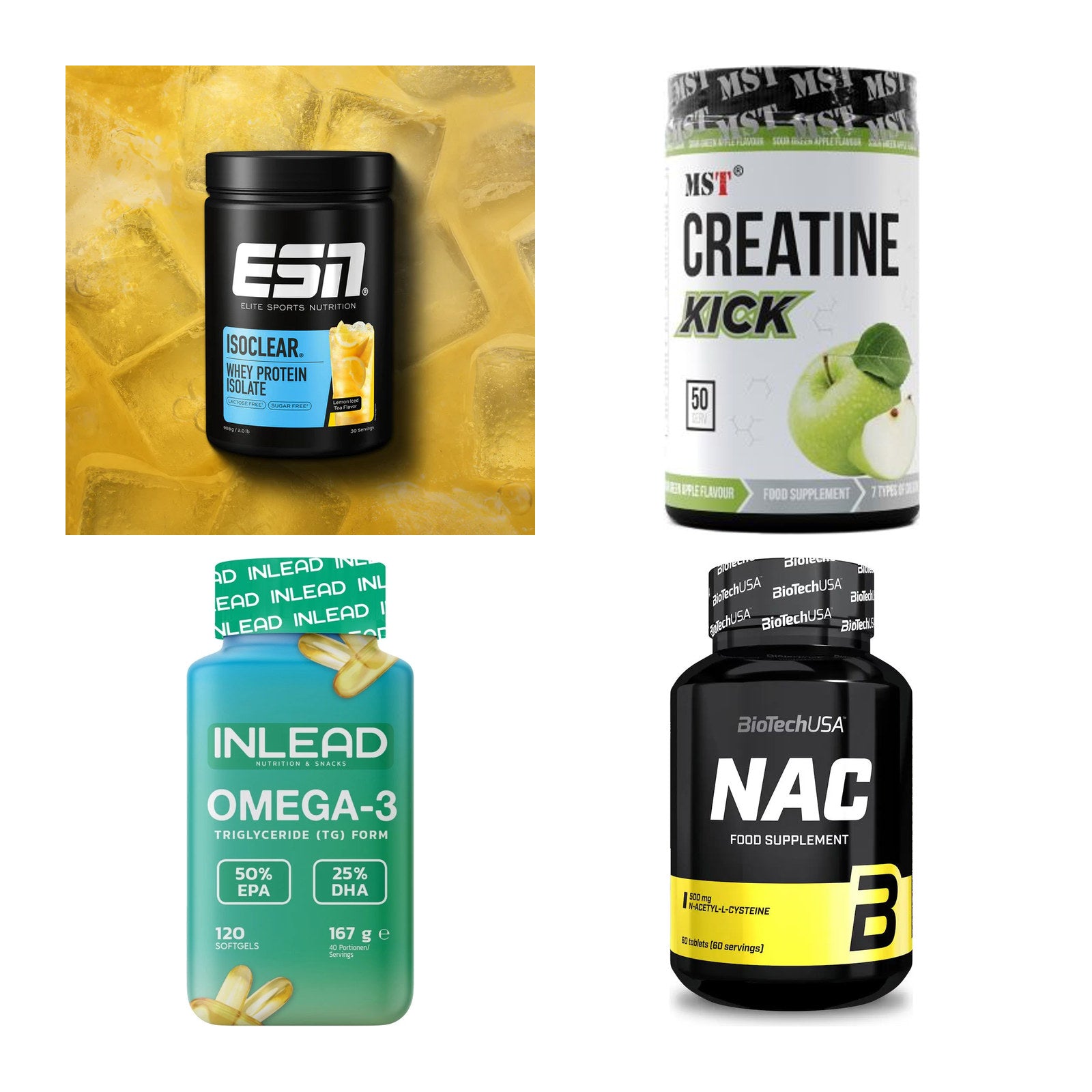 Wettkampfvorbereitung: ESN ISOCLEAR + MST Creatine + 2 weitere – alle enthaltenen Artikel