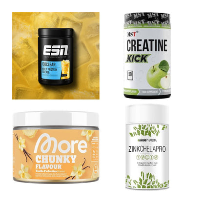 Wettkampfvorbereitung: ESN ISOCLEAR + MST Creatine + 2 weitere – alle enthaltenen Artikel