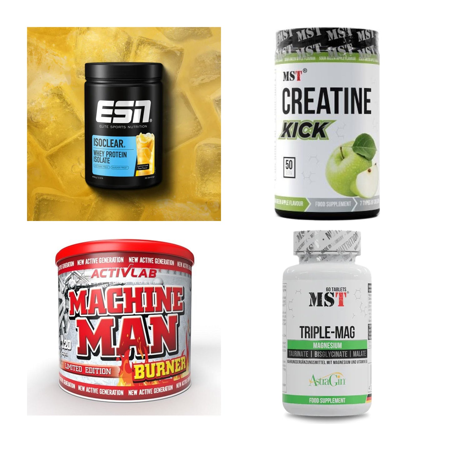 Wettkampfvorbereitung: ESN ISOCLEAR + MST Creatine + 2 weitere – alle enthaltenen Artikel