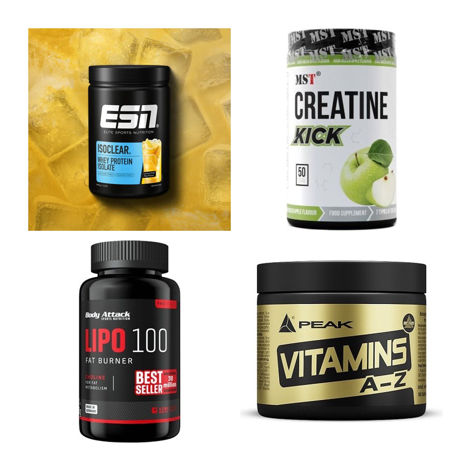 Wettkampfvorbereitung: ESN ISOCLEAR + MST Creatine + 2 weitere – alle enthaltenen Artikel