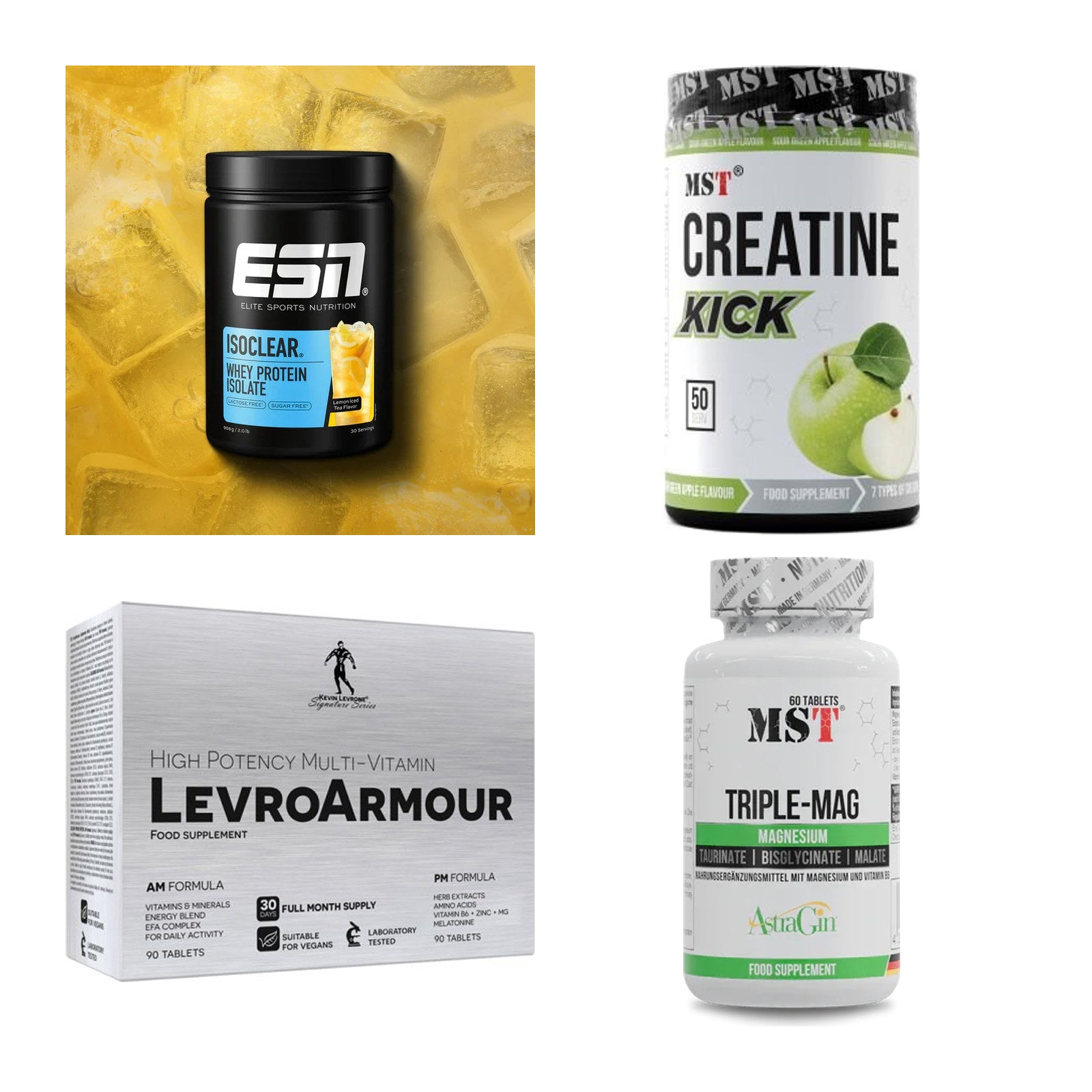 Wettkampfvorbereitung: ESN ISOCLEAR + MST Creatine + 2 weitere – alle enthaltenen Artikel