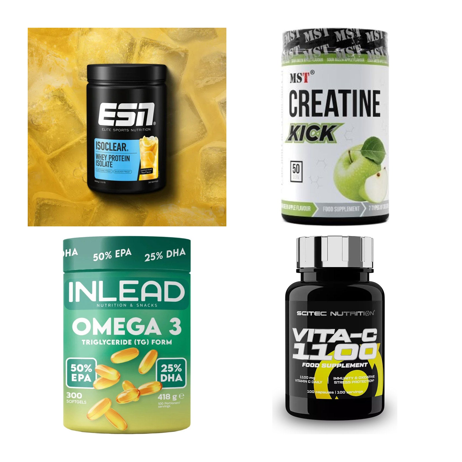 Wettkampfvorbereitung: ESN ISOCLEAR + MST Creatine + 2 weitere – alle enthaltenen Artikel
