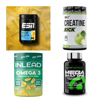 Wettkampfvorbereitung: ESN ISOCLEAR + MST Creatine + 2 weitere – alle enthaltenen Artikel