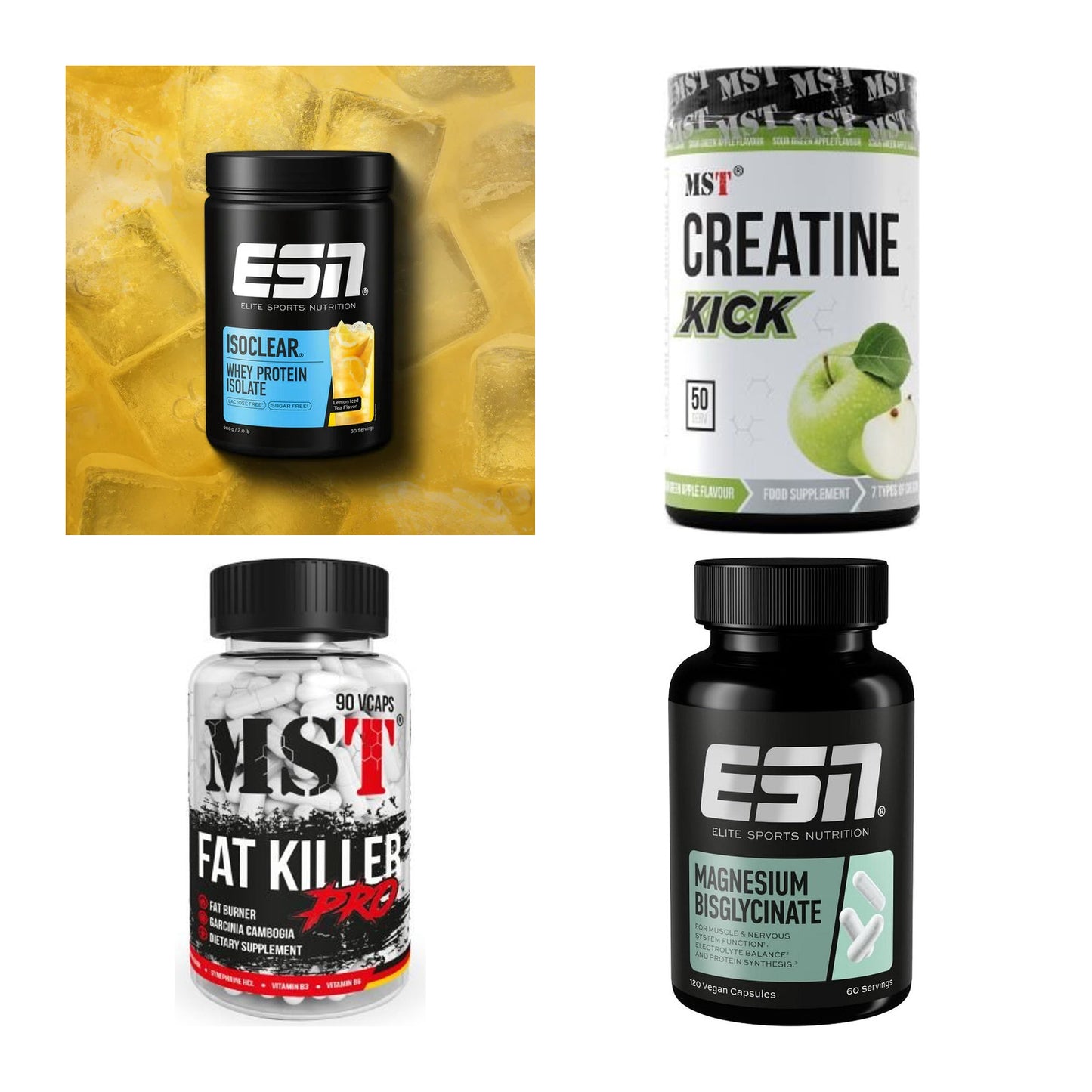 Wettkampfvorbereitung: ESN ISOCLEAR + MST Creatine + 2 weitere – alle enthaltenen Artikel
