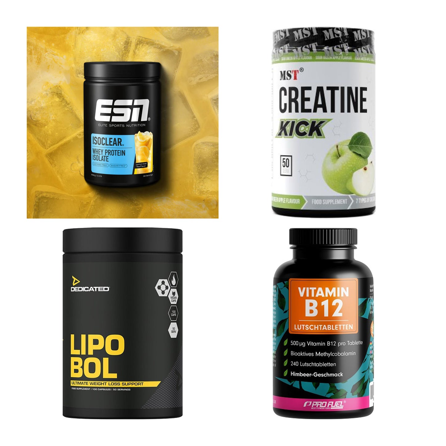 Wettkampfvorbereitung: ESN ISOCLEAR + MST Creatine + 2 weitere – alle enthaltenen Artikel