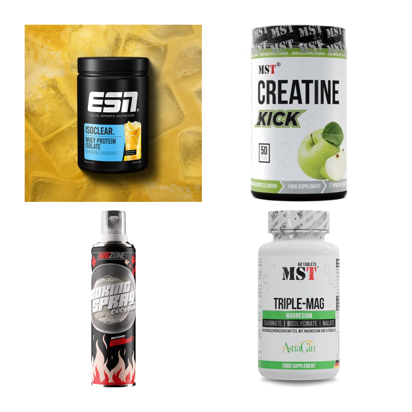 Wettkampfvorbereitung: ESN ISOCLEAR + MST Creatine + 2 weitere – alle enthaltenen Artikel