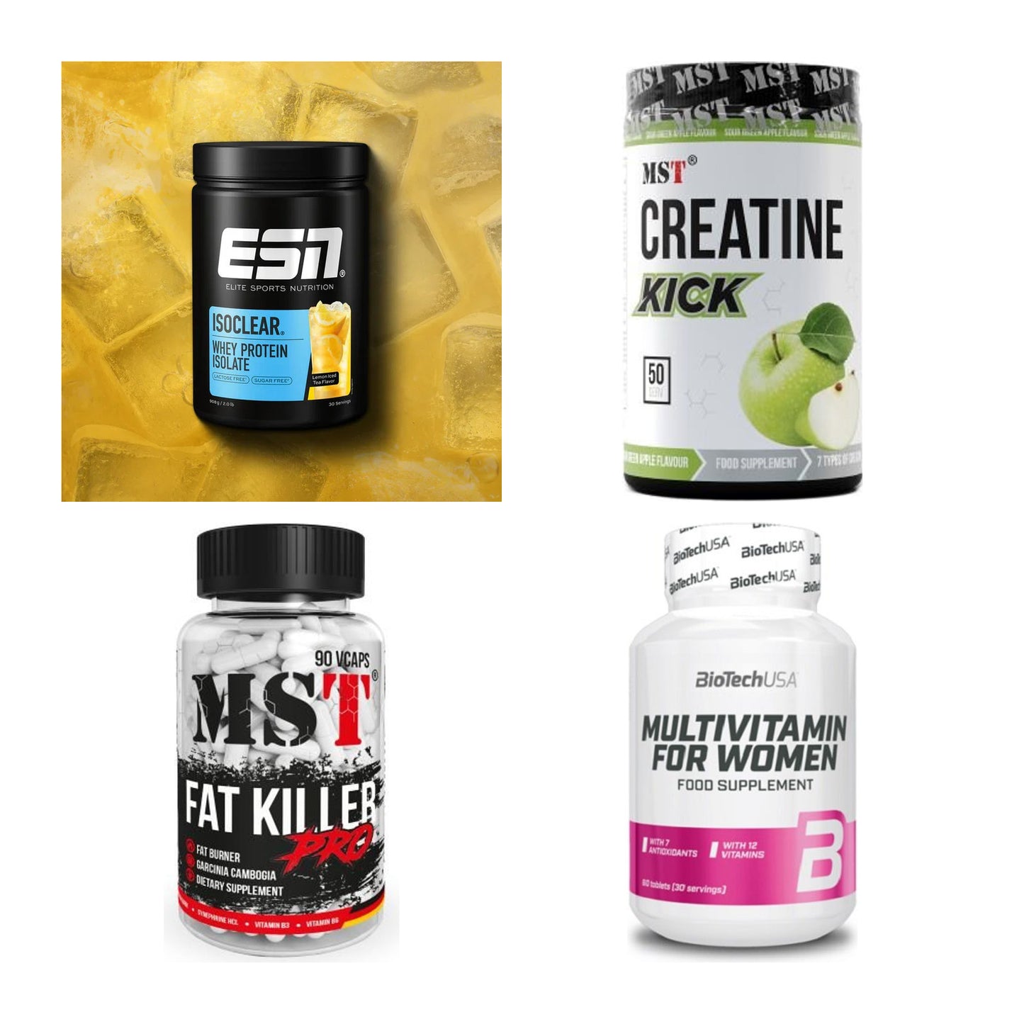 Wettkampfvorbereitung: ESN ISOCLEAR + MST Creatine + 2 weitere – alle enthaltenen Artikel