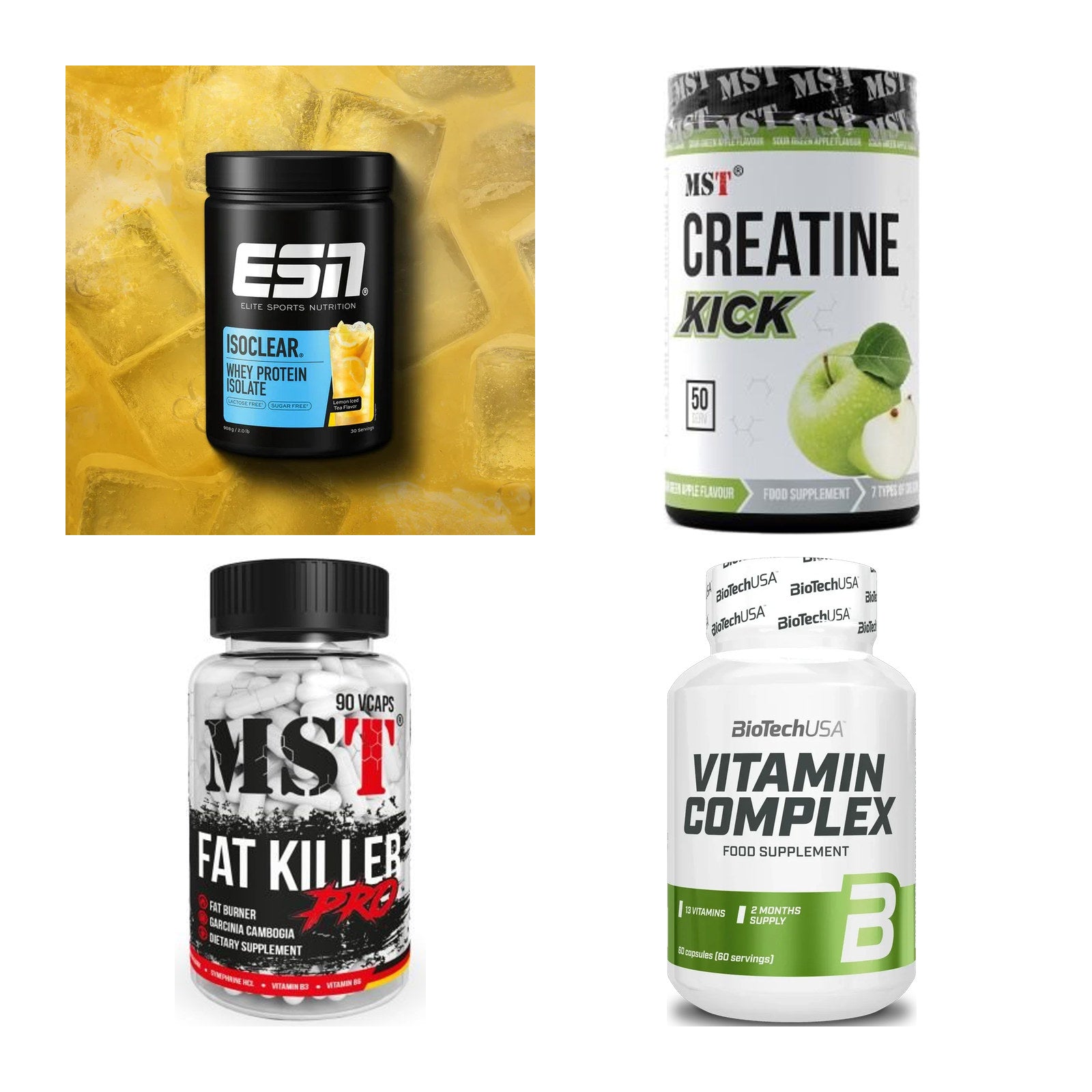 Wettkampfvorbereitung: ESN ISOCLEAR + MST Creatine + 2 weitere – alle enthaltenen Artikel