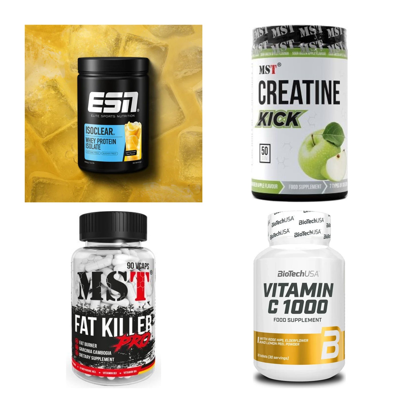 Wettkampfvorbereitung: ESN ISOCLEAR + MST Creatine + 2 weitere – alle enthaltenen Artikel