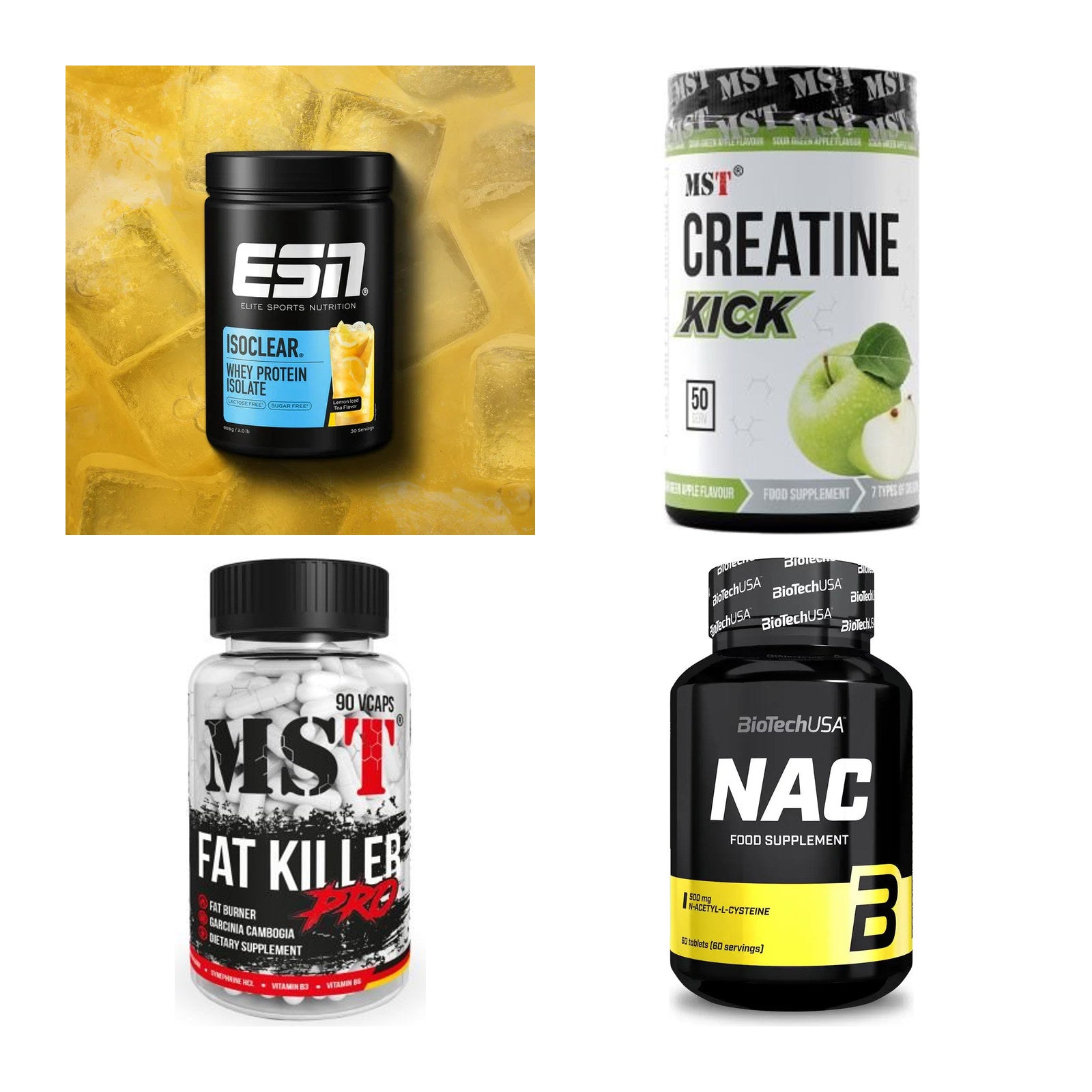 Wettkampfvorbereitung: ESN ISOCLEAR + MST Creatine + 2 weitere – alle enthaltenen Artikel