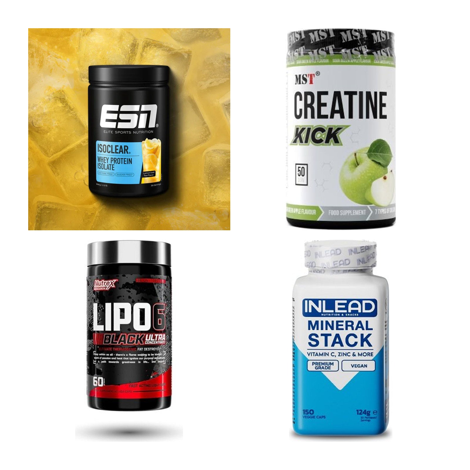 Wettkampfvorbereitung: ESN ISOCLEAR + MST Creatine + 2 weitere – alle enthaltenen Artikel