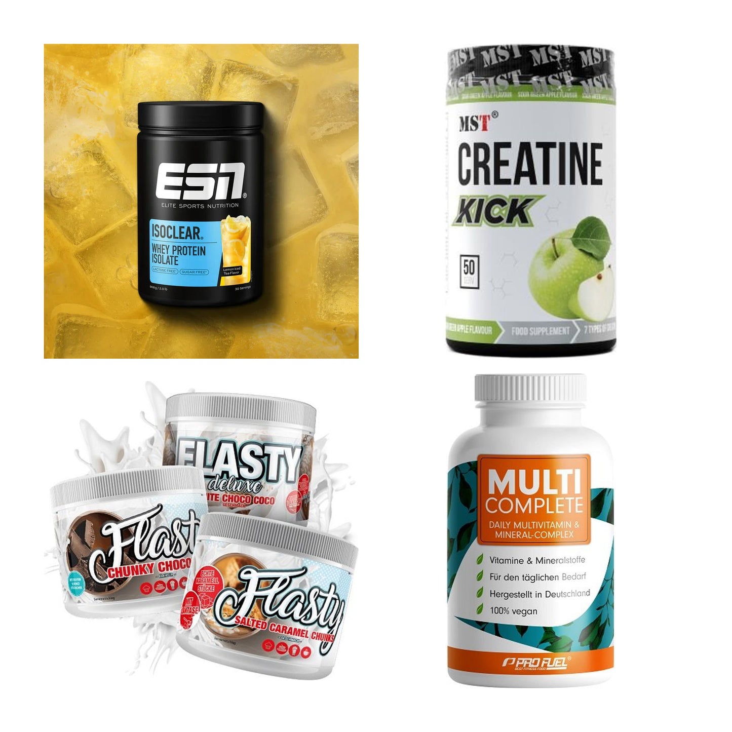 Wettkampfvorbereitung: ESN ISOCLEAR + MST Creatine + 2 weitere – alle enthaltenen Artikel
