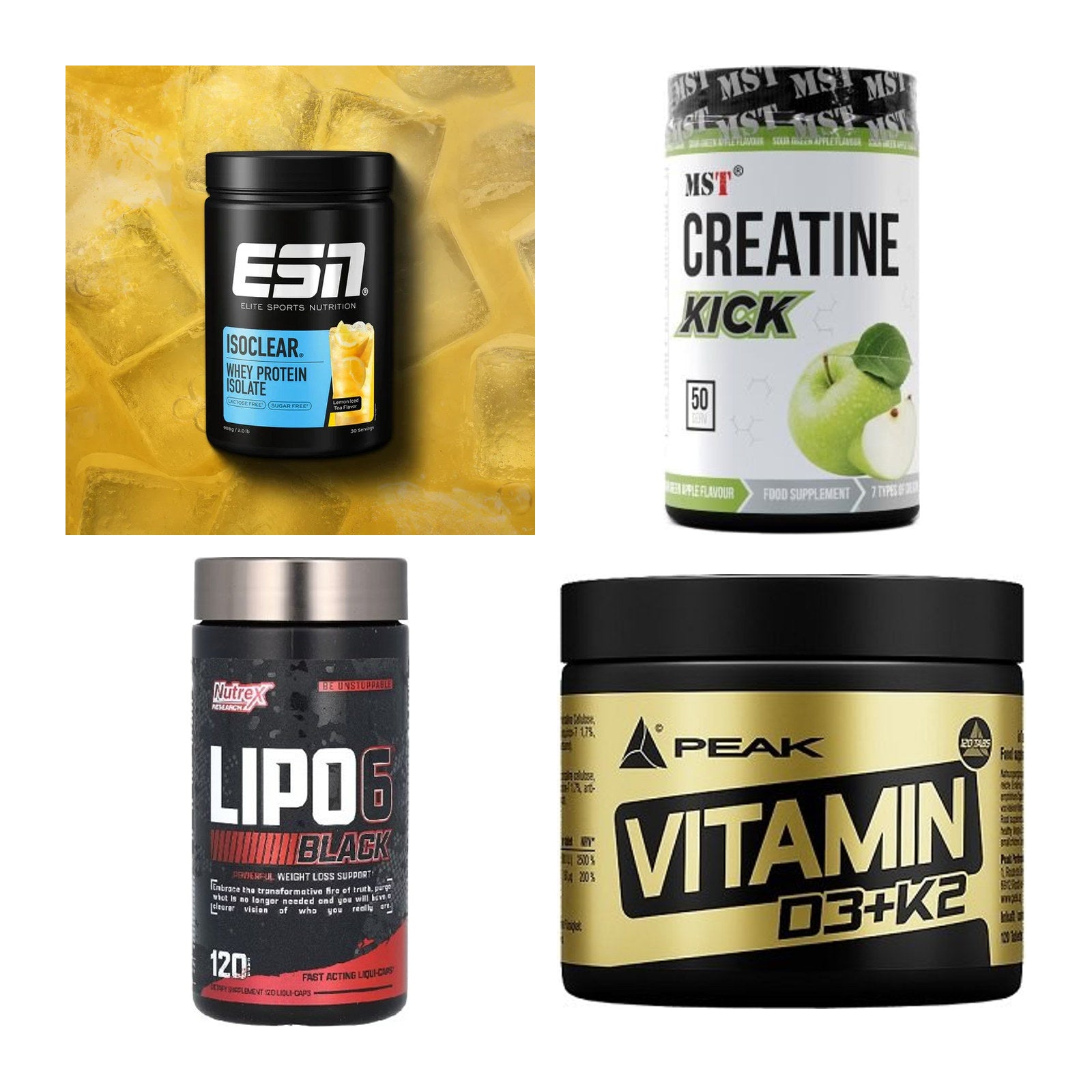 Wettkampfvorbereitung: ESN ISOCLEAR + MST Creatine + 2 weitere – alle enthaltenen Artikel