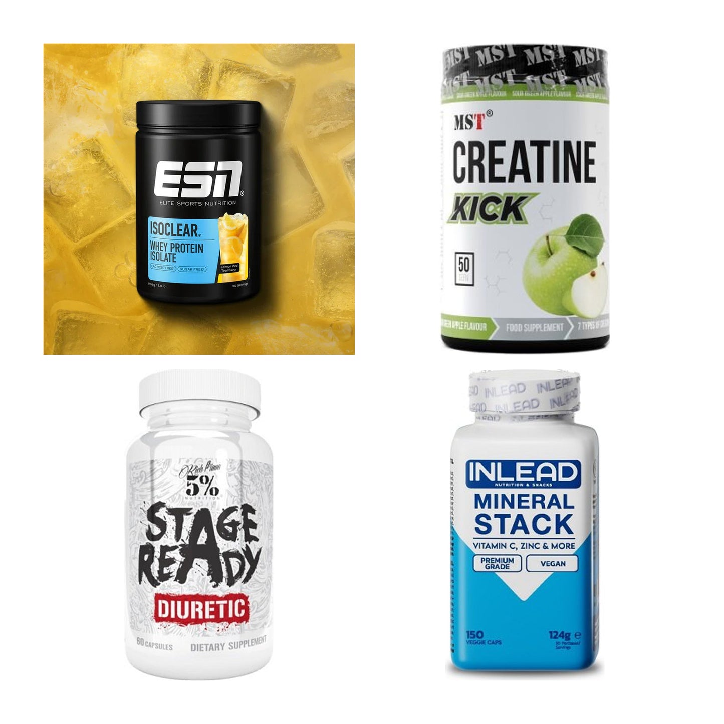 Wettkampfvorbereitung: ESN ISOCLEAR + MST Creatine + 2 weitere – alle enthaltenen Artikel
