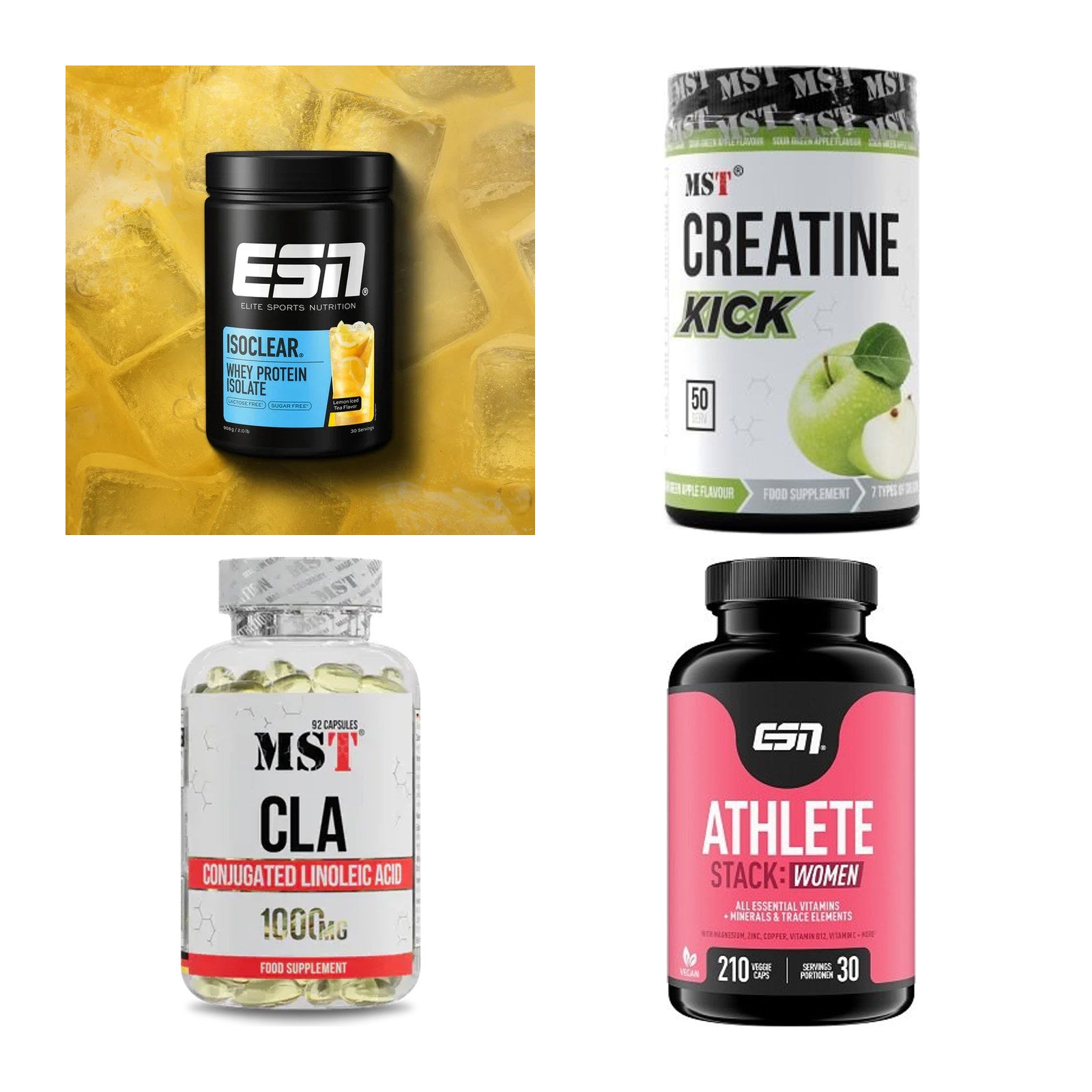 Wettkampfvorbereitung: ESN ISOCLEAR + MST Creatine + 2 weitere – alle enthaltenen Artikel