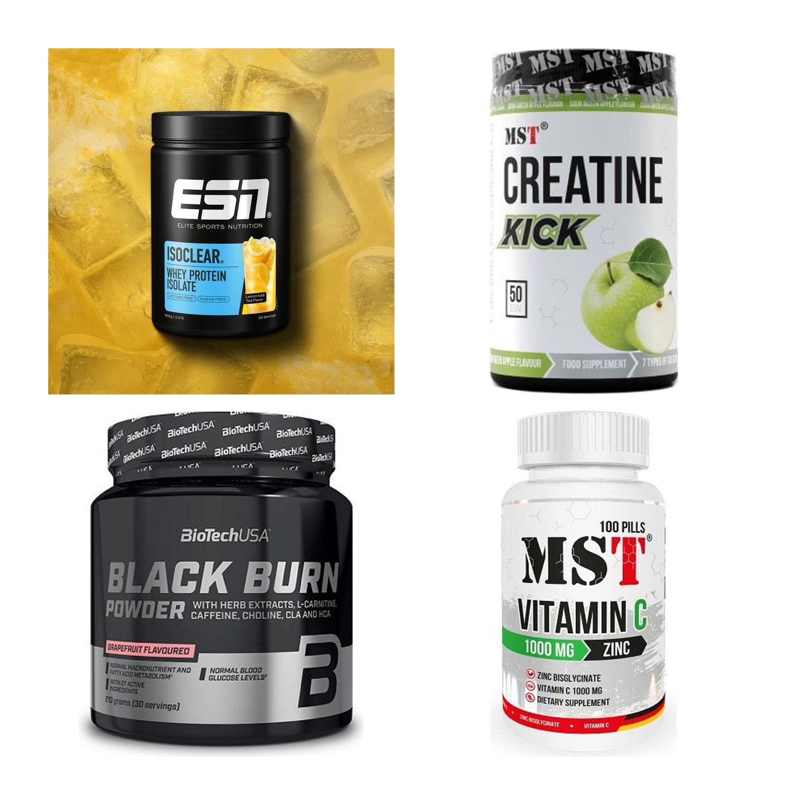 Wettkampfvorbereitung: ESN ISOCLEAR + MST Creatine + 2 weitere – alle enthaltenen Artikel