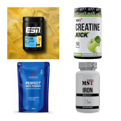 Wettkampfvorbereitung: ESN ISOCLEAR + MST Creatine + 2 weitere – alle enthaltenen Artikel